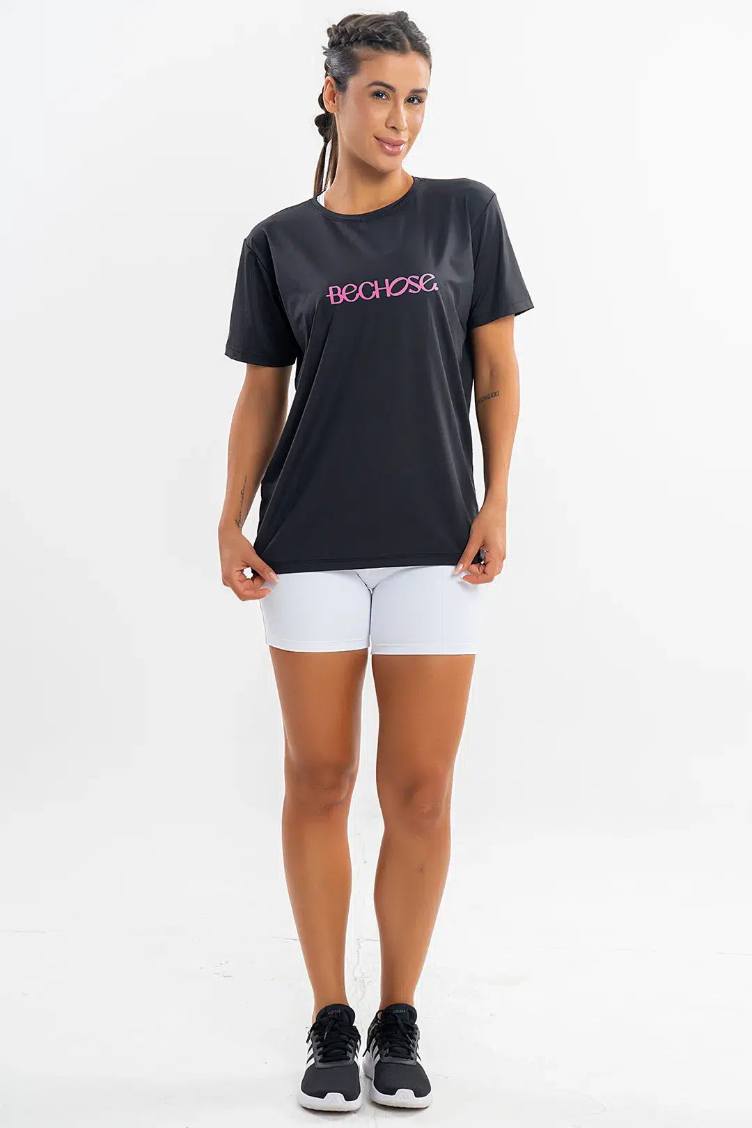 Camiseta Feminina Bchose Preto com Rosa — foto 5