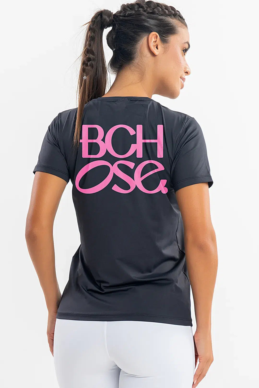 Camiseta Feminina Bchose Preto com Rosa — foto 2