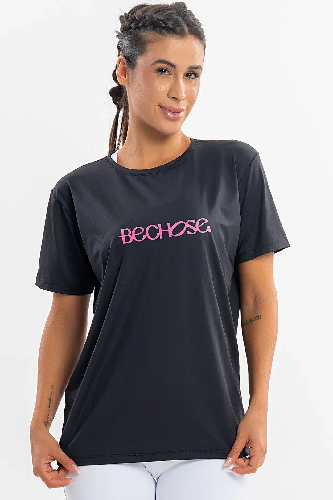 Camiseta Feminina Bchose Preto com Rosa — foto 1