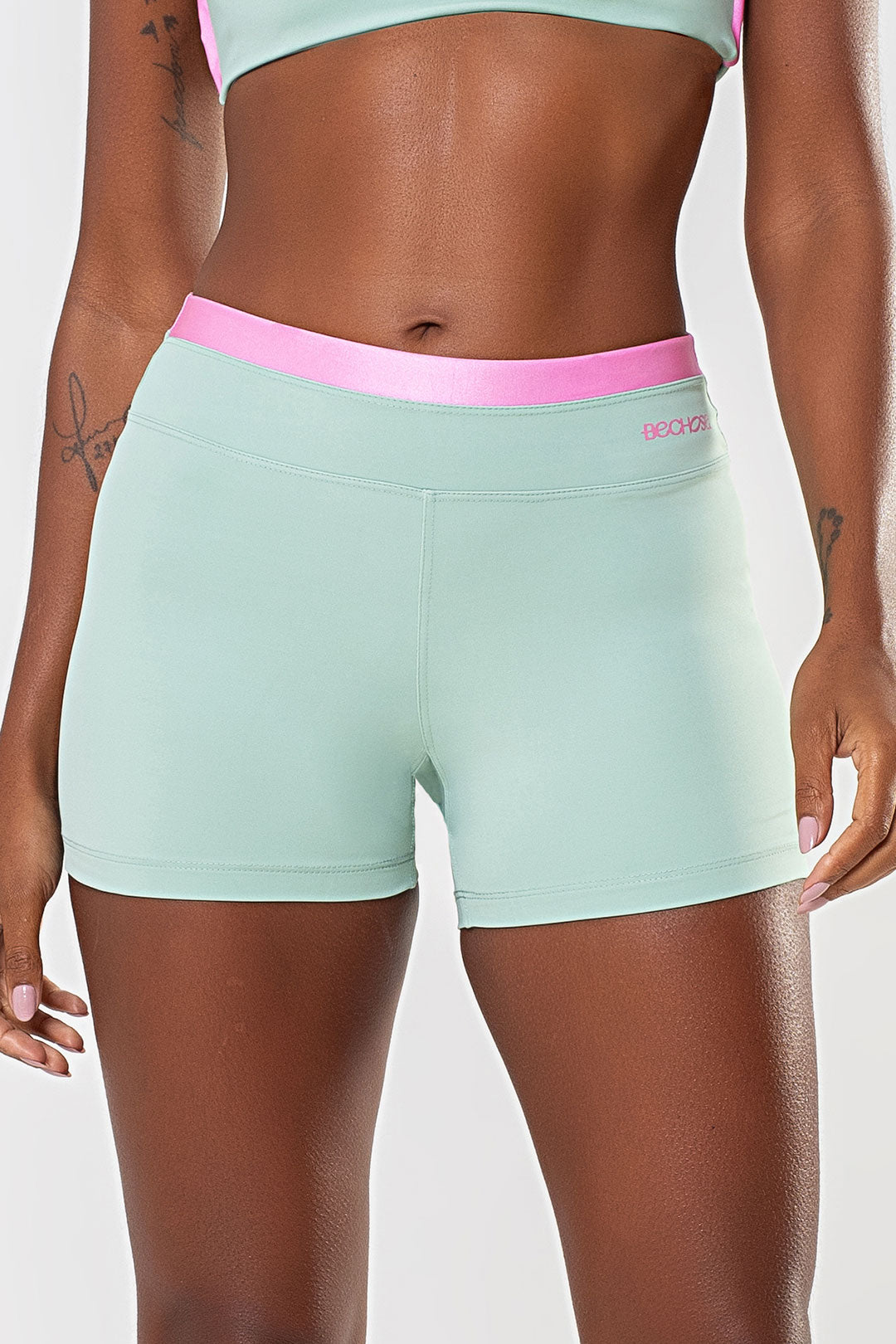 Shorts Amarílis Verde Jade /  Rosa Sorvete Glow — foto 1