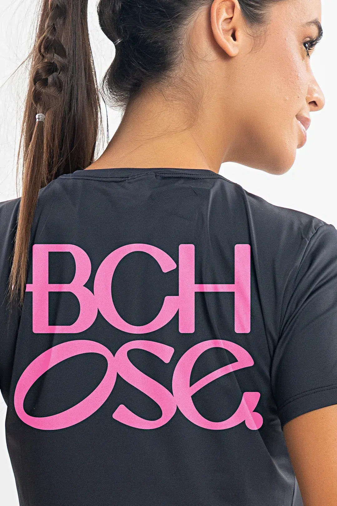 Camiseta Feminina Bchose Preto com Rosa — foto 4