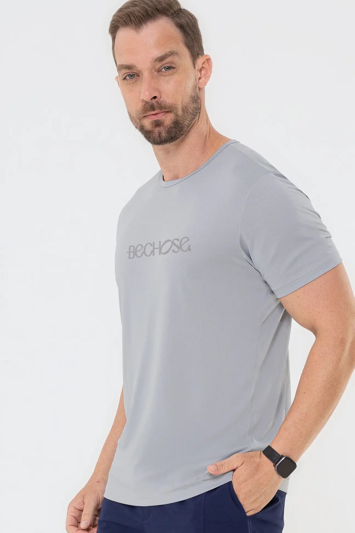 Camiseta Dry Básica Masculina Cinza — foto 4