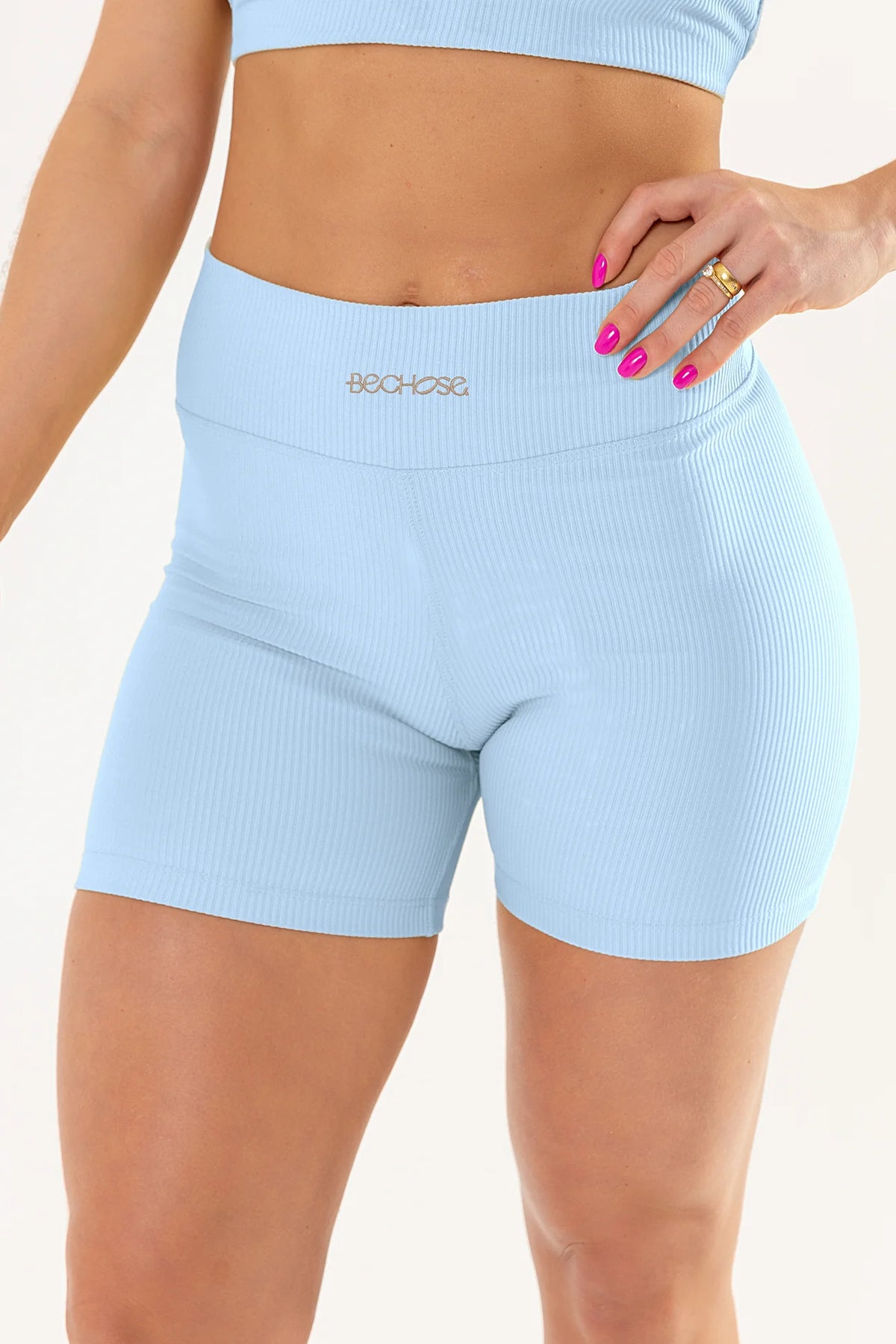 Shorts Perpétua Azul Ice Canelado / Castanho
