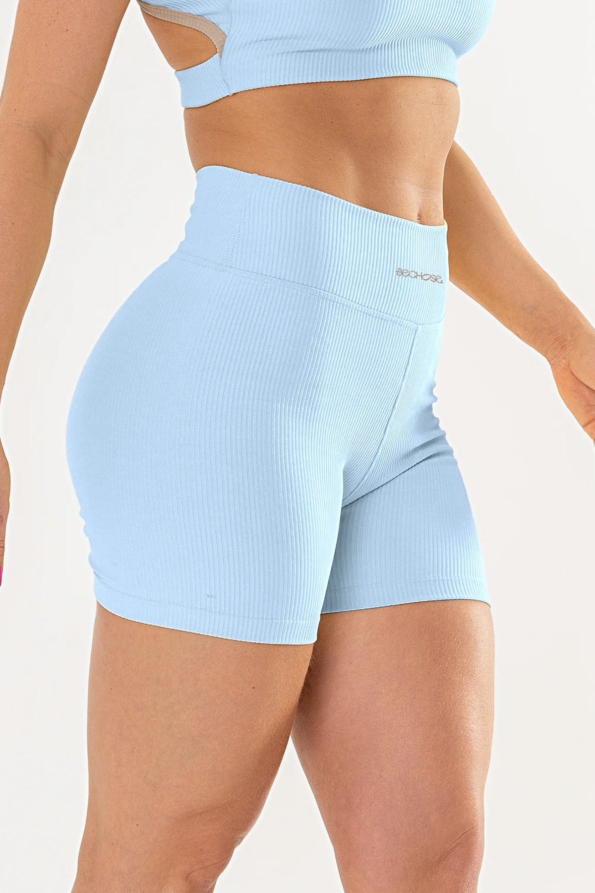 Shorts Perpétua Azul Ice Canelado / Castanho — foto 3
