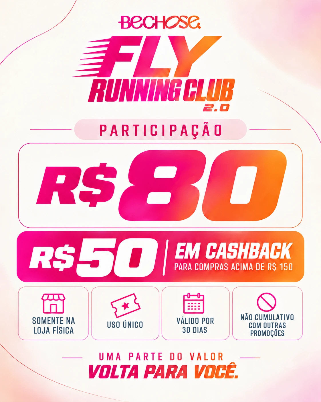 Participação R$ 80 e R$ 50 de cashback