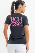 Camiseta Feminina Bchose Preto com Rosa - Imagem 2