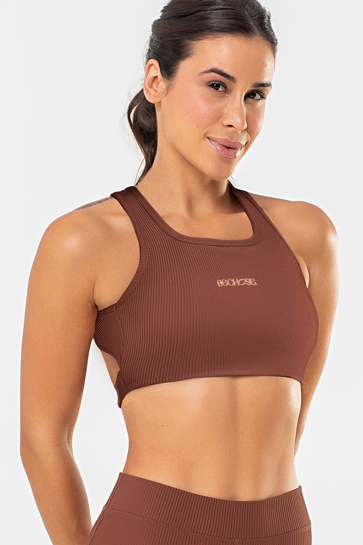 Top Cravo Marrom Pantone Canelado - Imagem 1