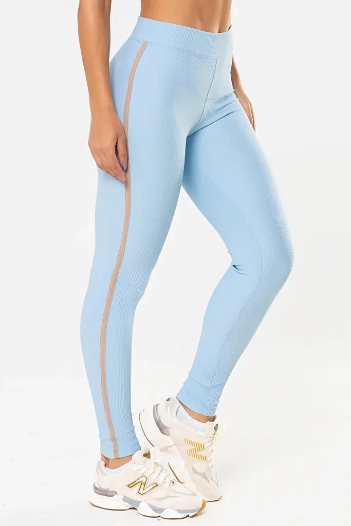 Legging Fitness Iris Azul Ice Canelado / Castanho