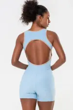 Macaquinho fitness Azul Ice Canelado / Castanho | Bechose