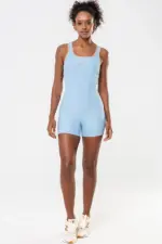 Macaquinho fitness Azul Ice Canelado / Castanho | Bechose